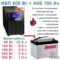 Для ТТ котлов: Stark 1000LI + 100Ah Ventura