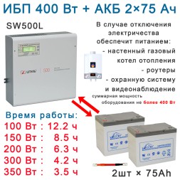 ИБП для котла Штиль SW500L + 2х75Ач Star
