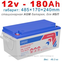 Аккумулятор VEKTOR HRL 12-650 (12v 180Ah)