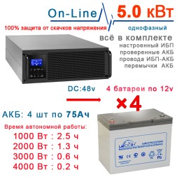 ИБП RT 5000Вт On-Line + 4х75Ah